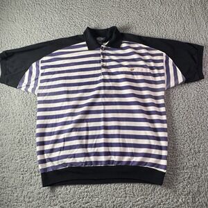 Vintage Knightsbridge Polo Shirt Blue White‎ Striped Short Sleeve Banded Waist L